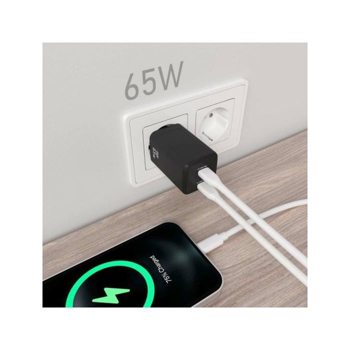 Cargador aisens gan 65w 2xusb-c pd3.0 qc4.0 negro