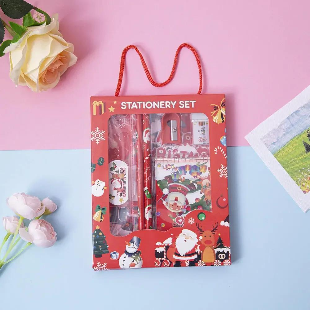 6pcs Christmas Stationery Set Kids Cartoon Pencils Eraser Ruler Memo Pads Pencil Knife Set School Supplies Back To School Gift
