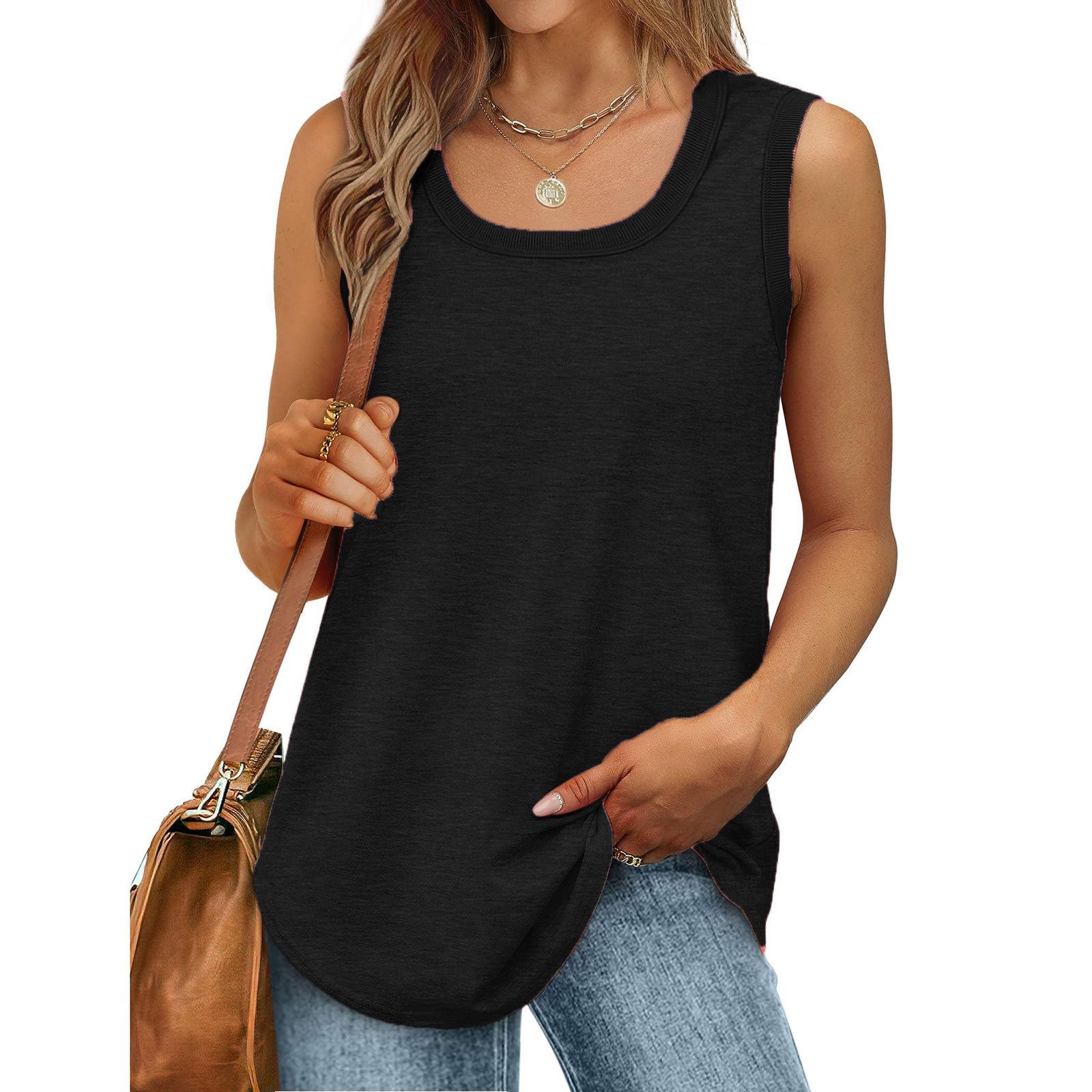 

2025 Women s Ribbed Sleeveless Crew Neck Solid Color Tank Top - European & American Summer Style XXXXXL чёрный
