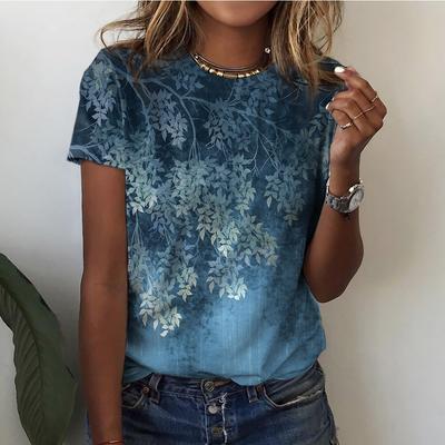 Women's T Shirt Basic Floral Print Short Sleeve Regular Tops Round Neck Holiday Weekend Yellow Pink Blue Green