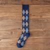 Vintage British Style Jk Calf Socks Women's Season Thickened Stockings Cotton Socks High Tube College Wind Rhombus Lattice Medium Tube Socks