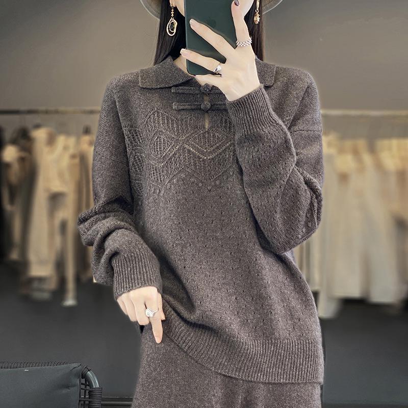 Women's Cashmere Lapel Sweater - Versatile Long Sleeve Knitwear for Autumn/Winter