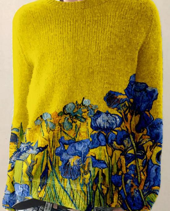 3D Printed Women's Casual Loose Knit Pullover Sweater
