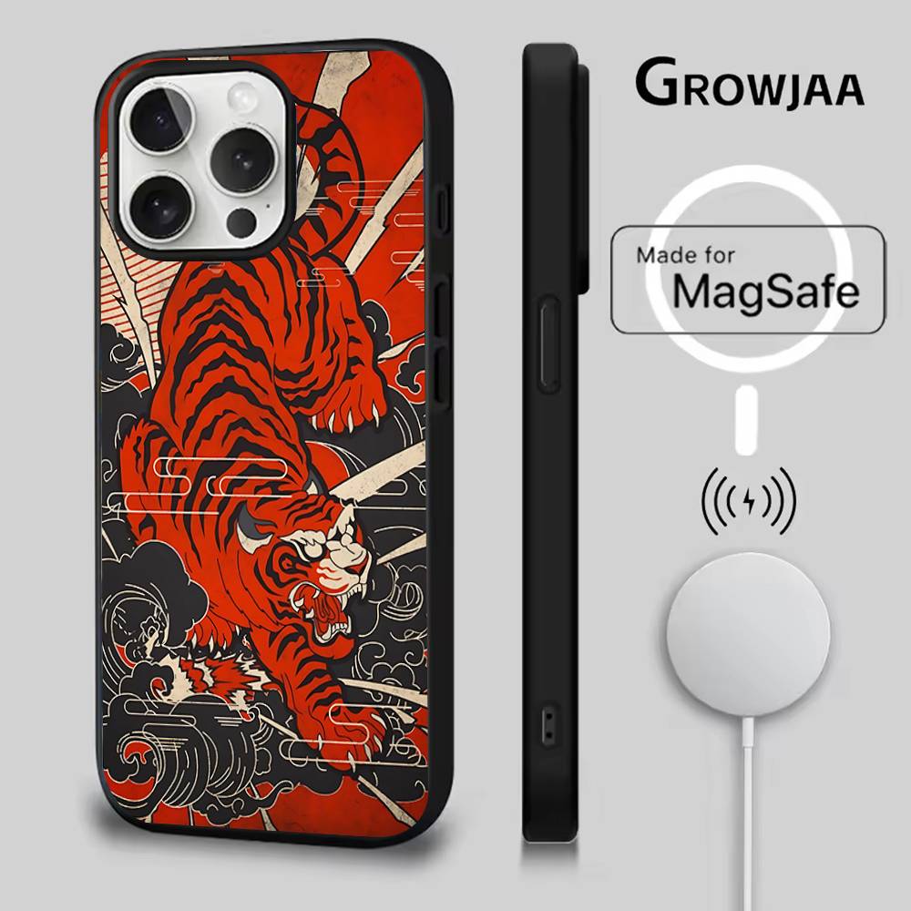 Japanese Ukiyo-e Tiger Phone Case For iPhone 17,16,15,14,13,12,11,Pro,Max,Plus,Mini,SE4,E Magnetic Magsafe Wireless Charging