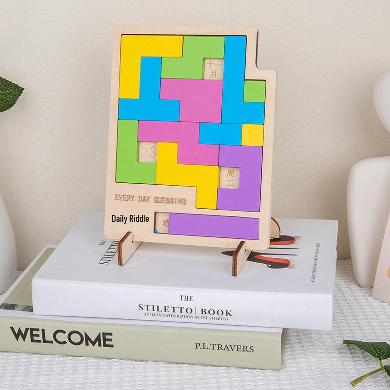 Children's Wooden Educational Tetris Calendar Puzzle Game