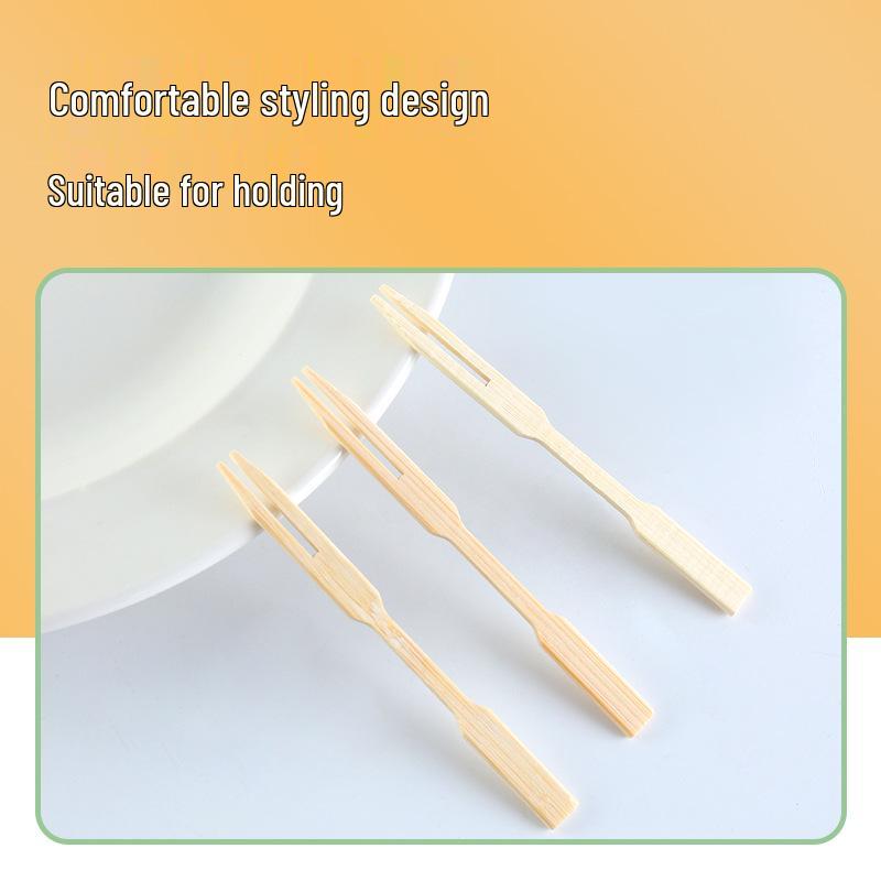 Disposable I-Shaped Two-Pronged Bamboo Knot Fruit Fork Skewer for Snacks and Cakes