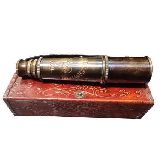 Messing Teleskop Dolland London Fernrohr mit Lederetui