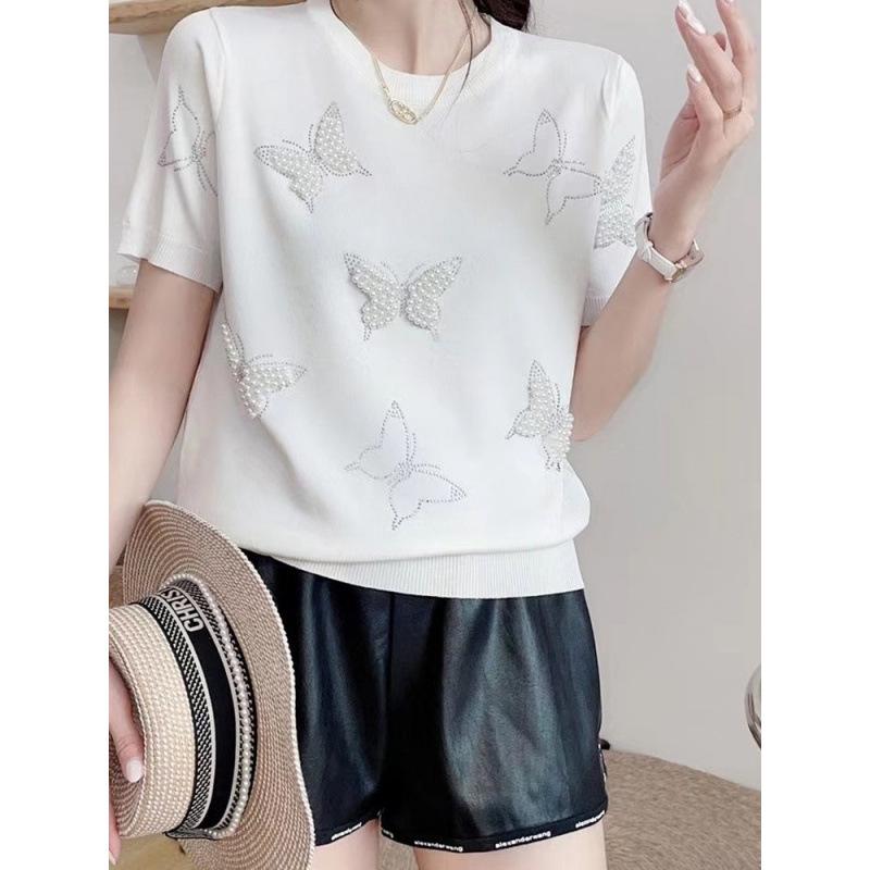 

Women s Summer Elegant Butterfly Sequin Knit Top 2026 Style One Size білий