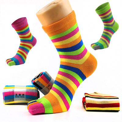 Funny Five Fingers Socks Colorful Striped Printed Toe Ankle Socks Women Janpanese Korean Cotton Harajuku Women's Socks