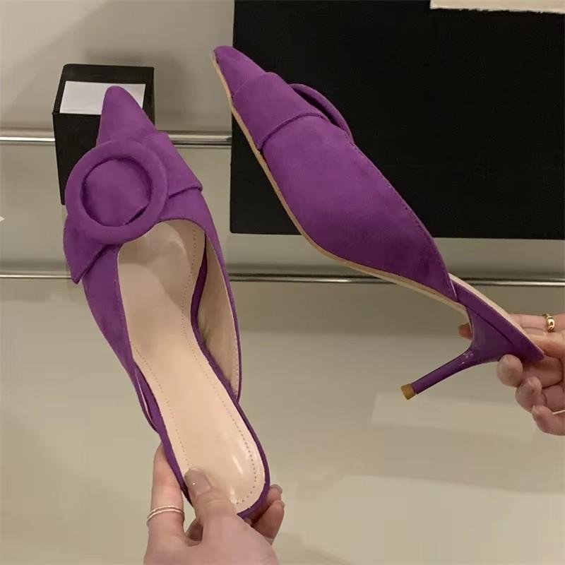 Eilyken Hohe Qualität Flache Schnallenriemen Damen Hausschuhe Spitze Zehenpartie Dünne Absätze Lässige Party Pantoletten Schuhe