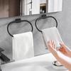 Plastic Towel Holder Self-Adhesive Bathroom Towels Rack Black Washhand Hanger Ring Rail Bar Kitchen Storage Accessories