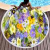 Botanical Floral Round Beach Towel, Garden Flowers Daisy Beach Blanket, Rustic Farmhouse Style Pool Towel, Portable Picnic Mat