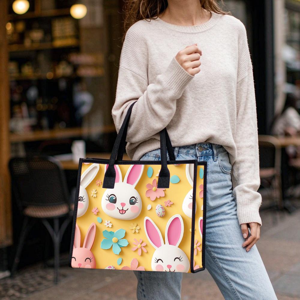 Cute Bunny Printed Tote Bag Fashion Daily Shopping Carry Bag