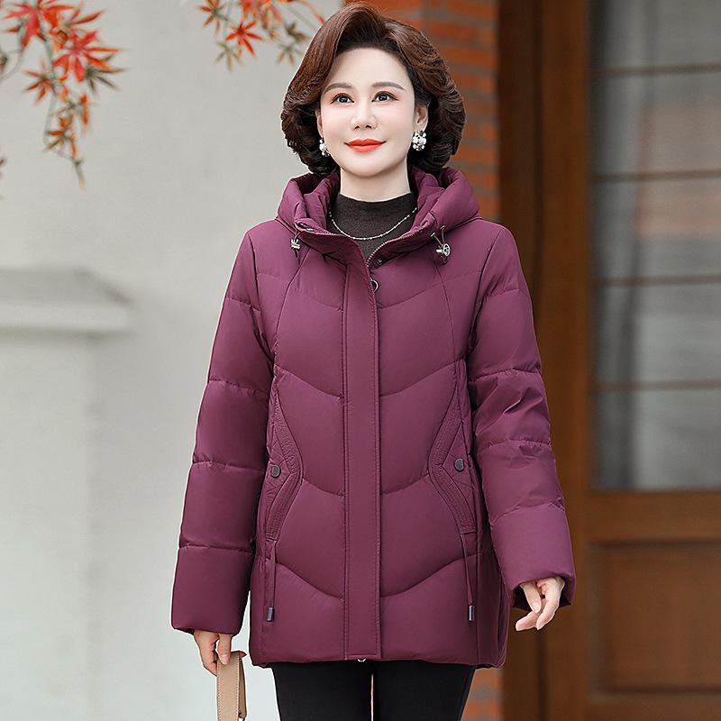 Women's Mid-Length Winter Hooded Down Coat for Middle-Aged and Elderly - Thick, Warm, and Cozy.