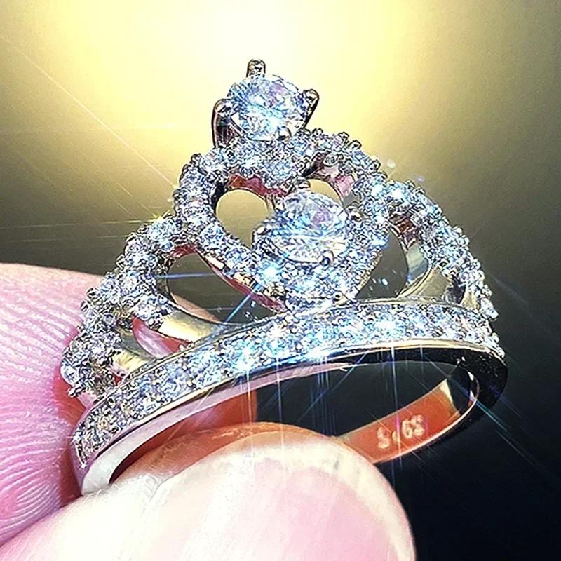 New Gorgeous Queen Crown Ring Women Full Inlaid CZ Brilliant Proposal for Girlfriend Delicate Hollow Heart 6