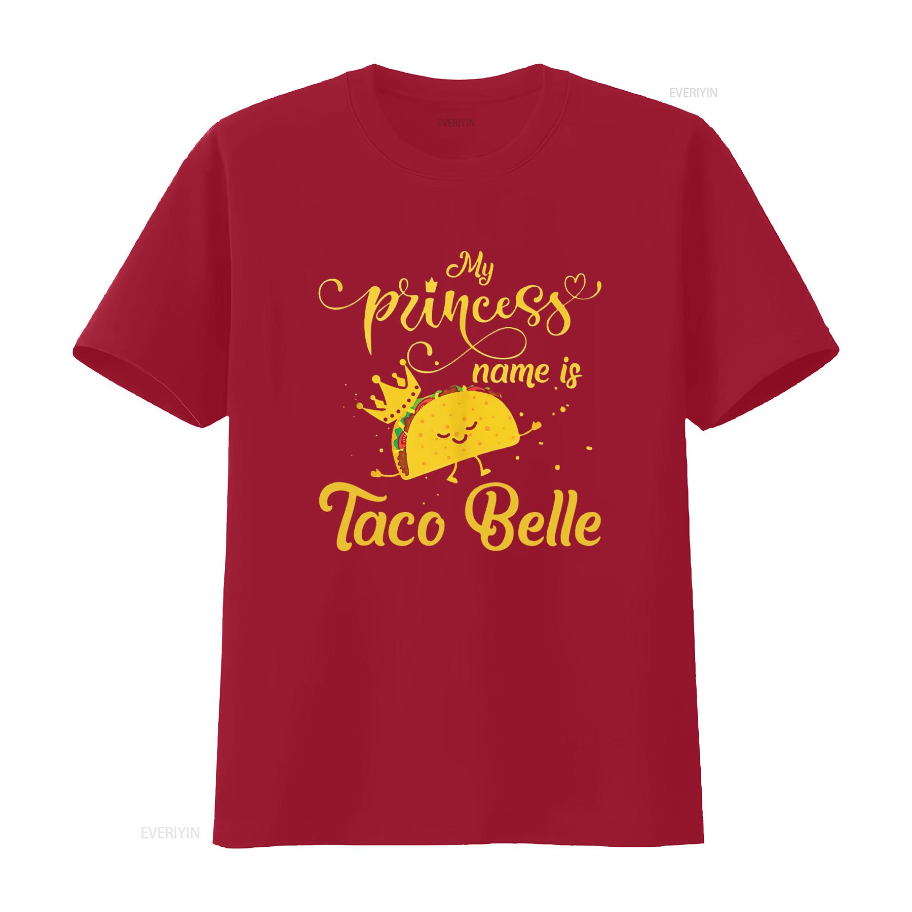 Womens Funny Taco T Shirt Princess Name Is Belle Foodie Black 2XL vintage Washed Versatile Comfortable Slightly Breathable S