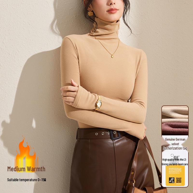 Women's Gray Winter High-Neck Base Layer Shirt - Thick, Warm, Stylish Plus Velvet Inner Wear