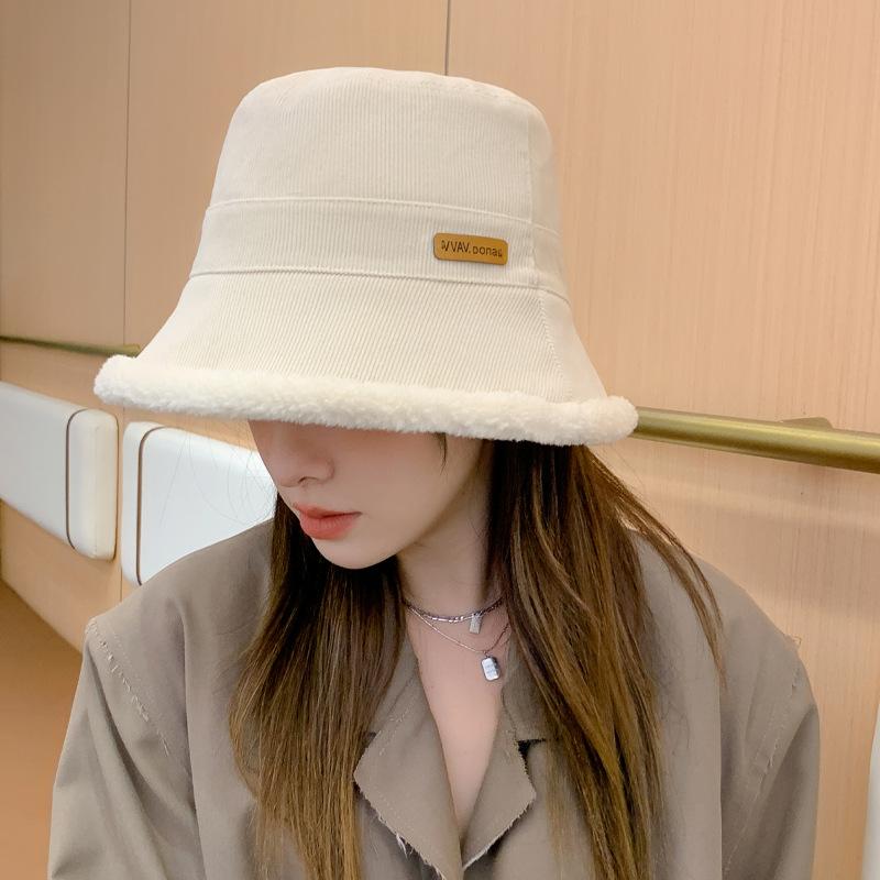 Winter Hat Women's Lamb Wool Bucket Hat Simple Versatile Velvet Thickened Warm Washbasin Hat