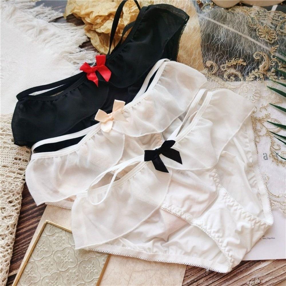 Solid Colors Girls Fitness Bow Ice Silk Low-Rise Thong Female Lingerie Underwear Lolita Panties