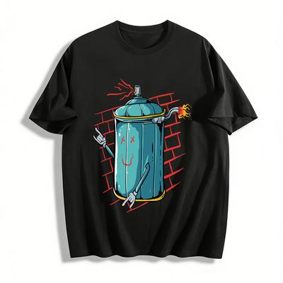 Lustiger Sprühdruck Mülleimer Cooles Streetstyle Lässiges Oberteil Reines Baumwoll-T-Shirt