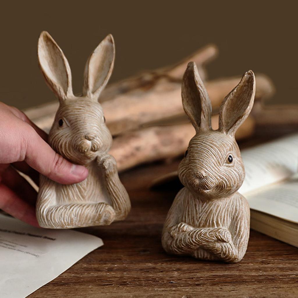 2pcs Resin Rabbit Garden Statues Rabbit Half Body Sculptures Rural Farmhouse Easter Decorations For Table Shelf Yard Patio