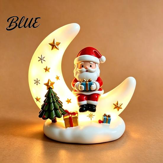 Glowing Desktop Decorations Christmas Moon Night Light with Santa Claus, Resin Decoration Warm LED Home Decor Glow, Holiday Tabletop Ornament for Desk