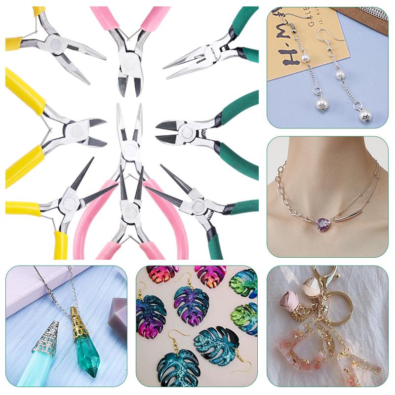 Alicate de aço inoxidável para joias, alicate de bico fino, alicate de bico redondo e cortador de arame para fabricação de joias, suprimentos para reparo de miçangas