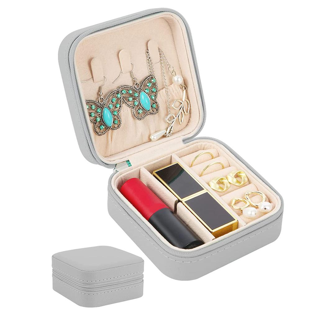 Tragbare Schmuckaufbewahrungsbox Reise-Schmuckorganizer-Etui Lederaufbewahrung Ohrringe Halskette Ring Schmuckdisplay