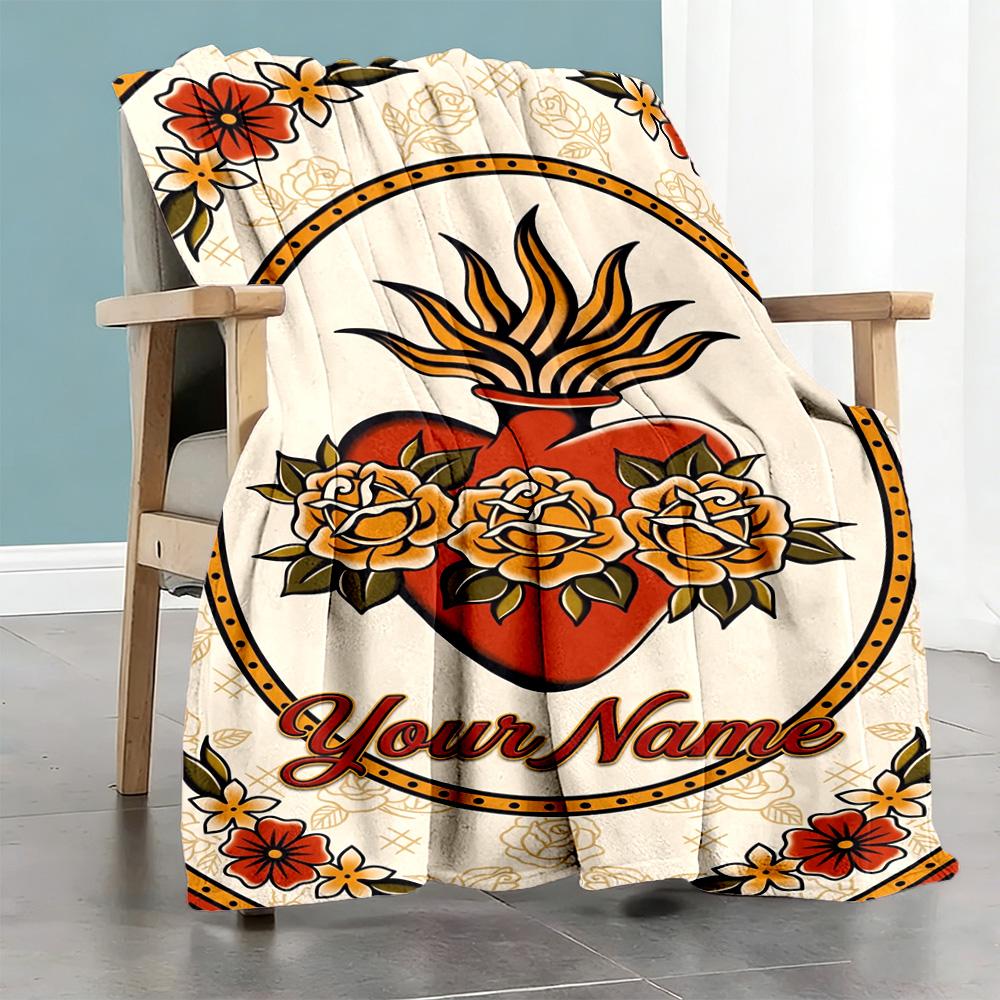 Tattoo Style Personalized Name Blanket Gift Customizable Blanket Comfortable Perfect for Living Room Office Chair Bedding Nap Four Seasons Universal