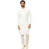 Manyavar Mens White Viscose Embroidered Kurta Pyjama Set