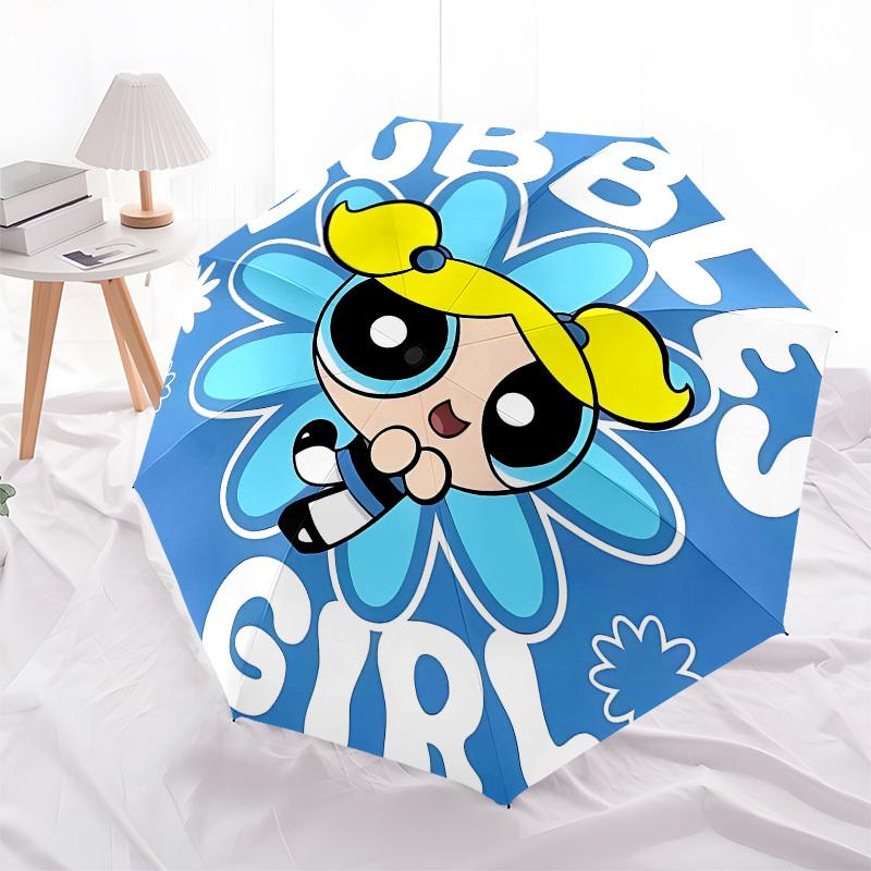 Bubbles, Powerpuff Girls Automatic Opening and Closing, 8 rib Structure Portable Umbrella, Suitable for Men and Women in All Seasons Perfec