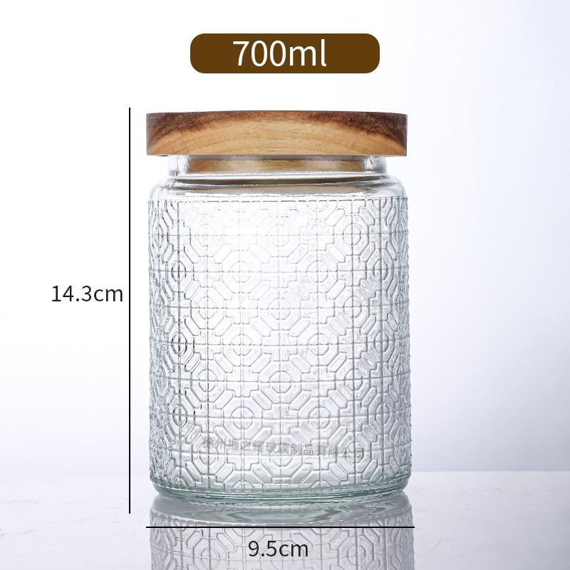 Ancient Peony Flower Relief Transparent Glass Storage Jar for Snacks, Tea Sealed Jar, Kitchen Storage Glass Bottle