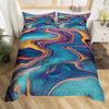 Blue Marble Duvet Cover, Geometric Comforter Cover Twin Queen Size Golden Stone Pattern Bedding Set Abstract Trippy Quilt Cover