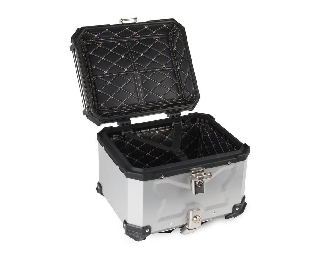 Kufer Centralny Motocyklowy Aluminiowy + Płyta 45L Biały Grafika Wyściółka