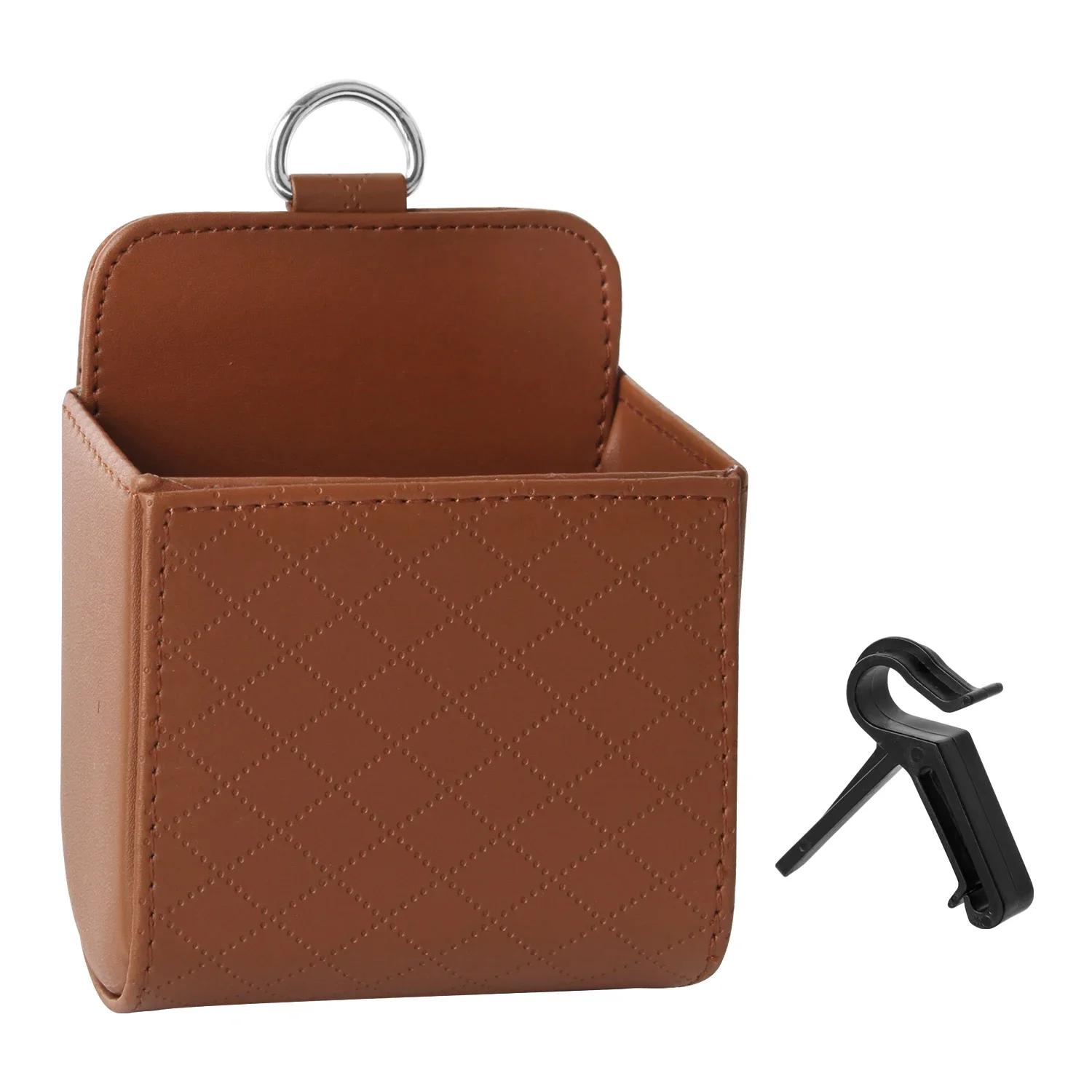 

Подвесные сумки из искусственной кожи для приборной панели автомобиля, автомобильная коробка для салона, держатель для очков и телефона, органайзер для хранения автомобильных аксессуаров коричневый