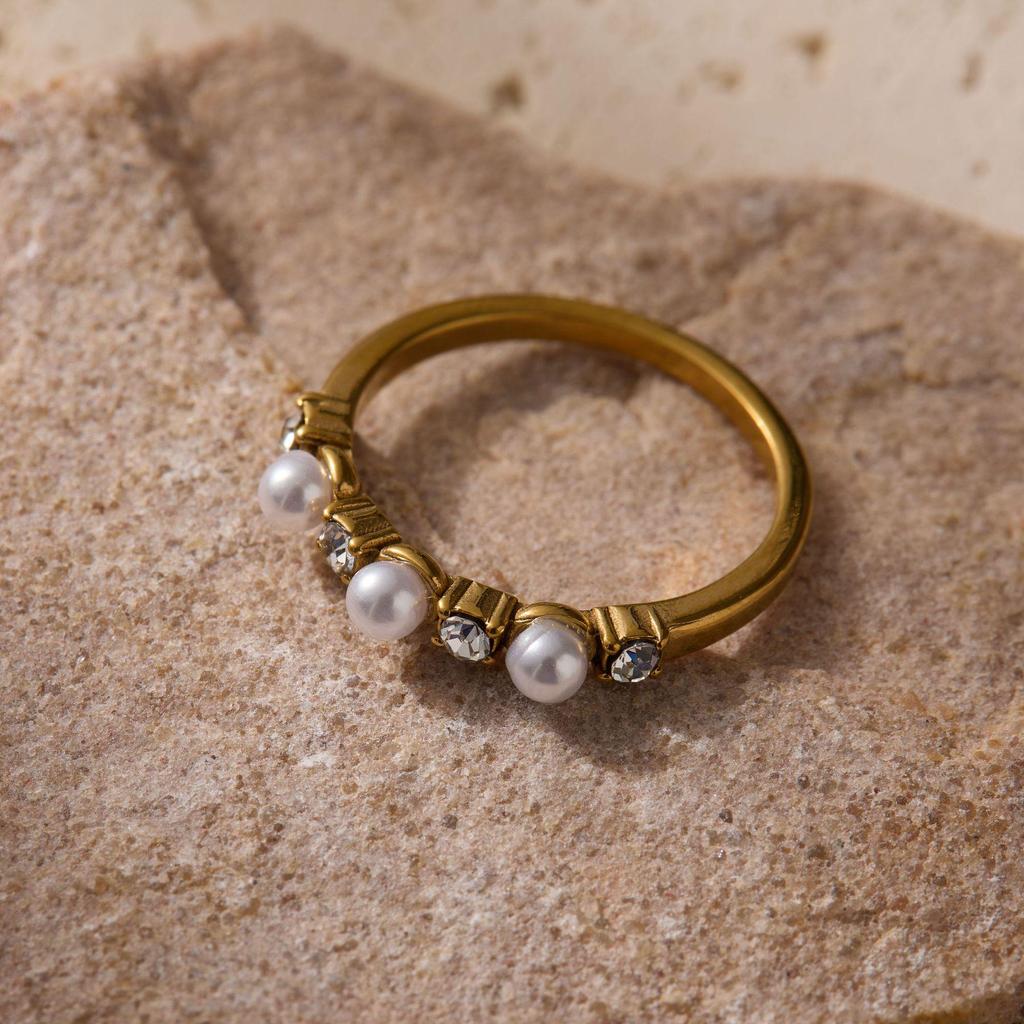 Luxus Zirkon Perlen Edelstahl Ring - High-End Titan Modeschmuck für Damen