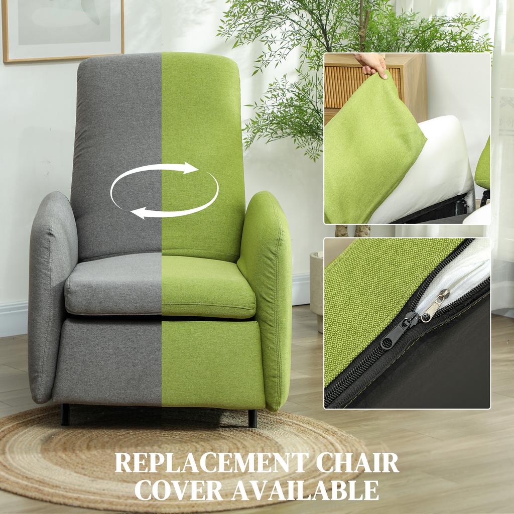 Relax Reclining Armchair with Pull-Out Footrest, Spare Cover and Seat with Springs, Grey