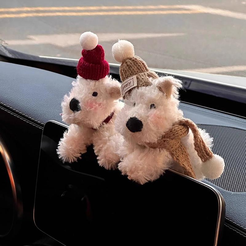 Cute Puppy Car Windshield Wiper Decorations Interior Plush Doll Creative Gift Shoulder Pads Car Interior Decoration Accessories