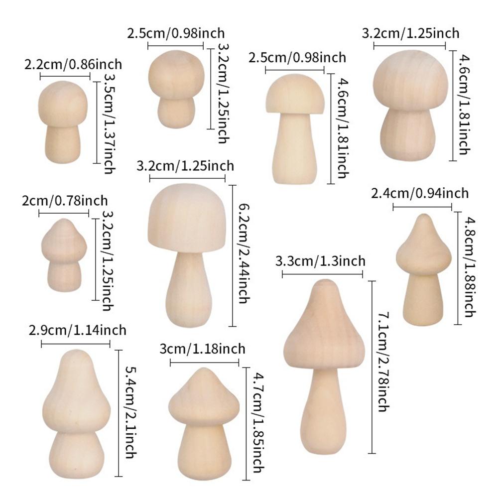 2PCS Unfinished Wooden Mushroom Natural Wood Mushrooms for DIY Crafts and Arts Paint Color Ornaments for Home Decorations
