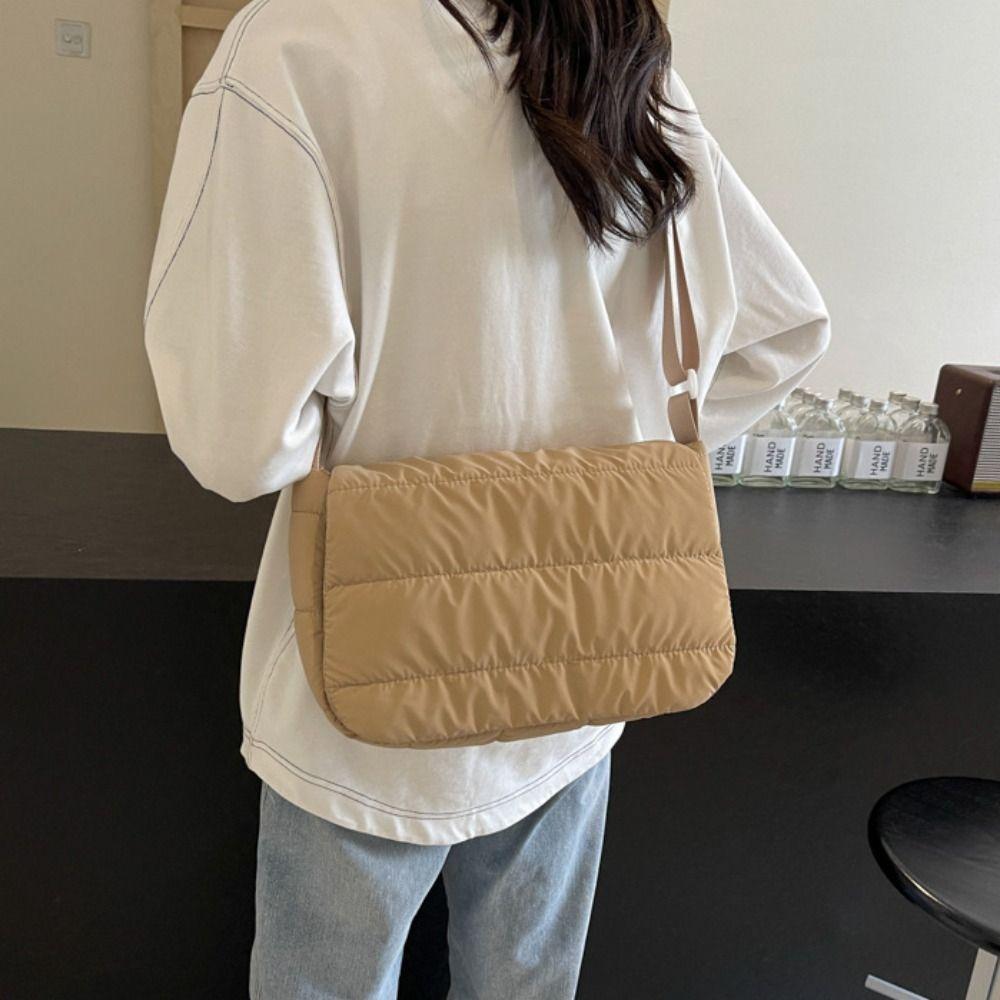 Quilted Nylon Padded Shoulder Bag Korean Style Cotton Padded Crossbody Bag  Travel