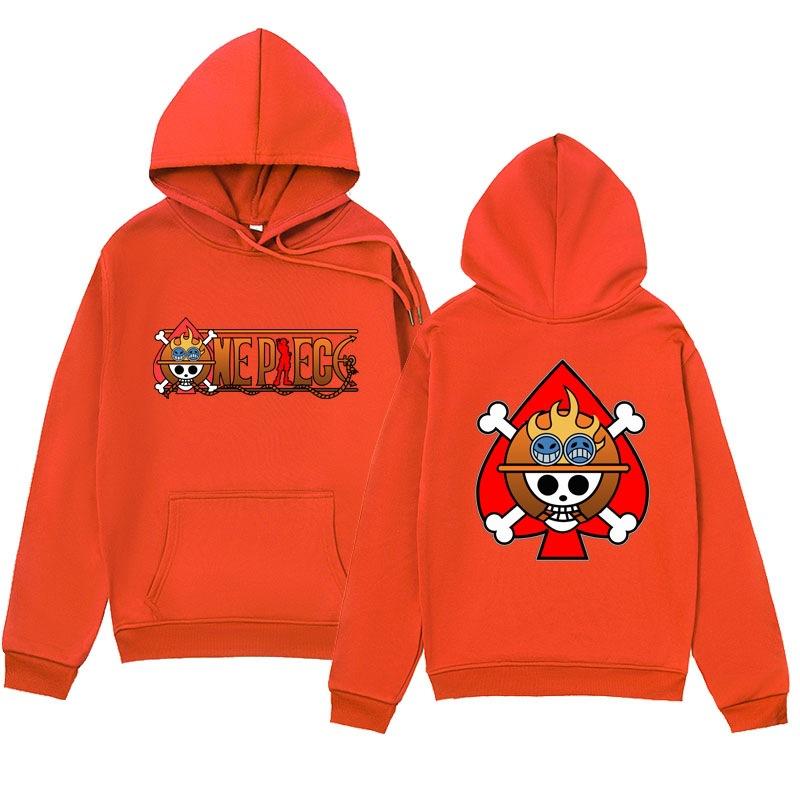 Autumn Winter One Piece Ace Spade Pirate Crew Printed Hoodies Fashionable Casual Warm Sports Long Sleeved Men's and Women's Unisex Hooded Sweatshirts