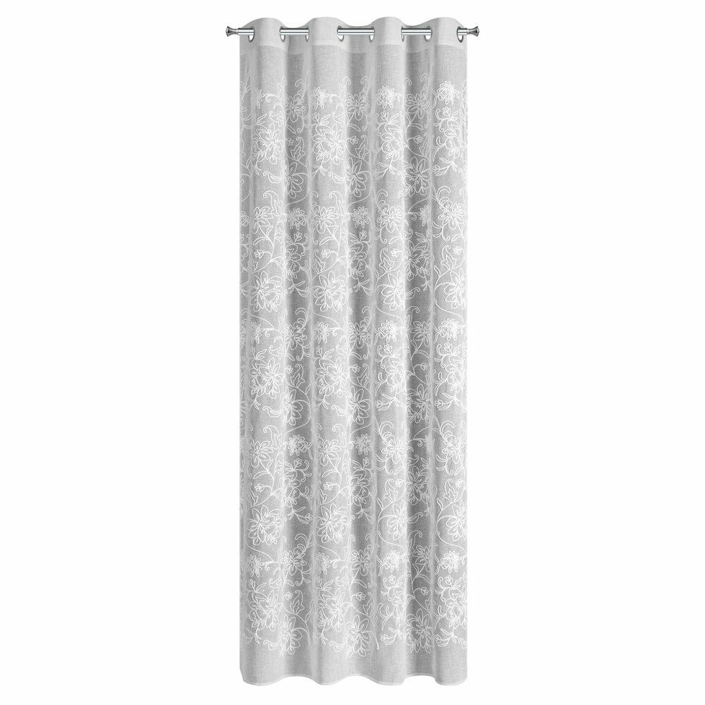 Lily Curtain 140X250 Cm White Embroidered Flowers Eyelets