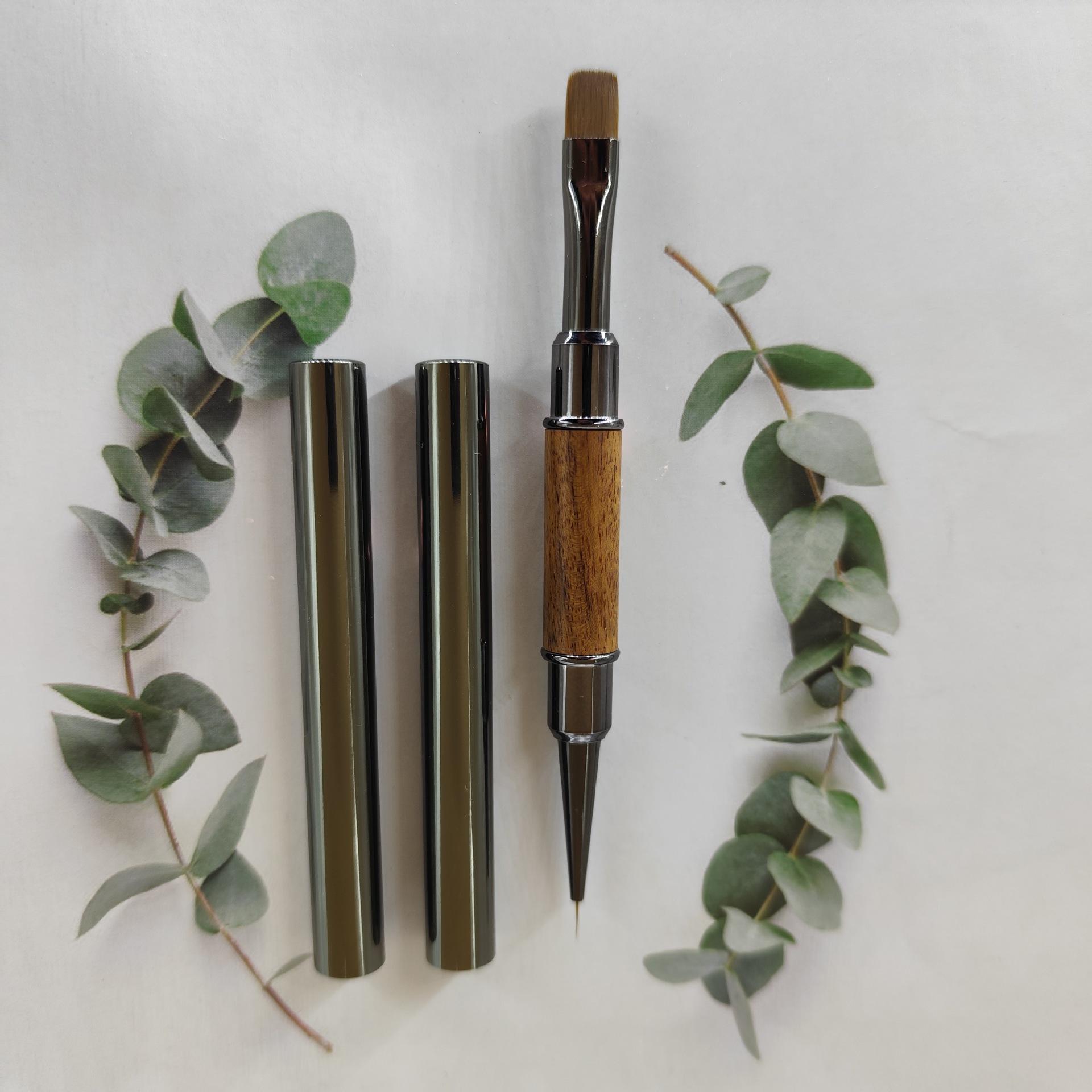 Sandalwood Dual-Ended Nail Art Pen: Multi-Functional Line and Gel Polish Tool for Portable Nail Salon Use.
