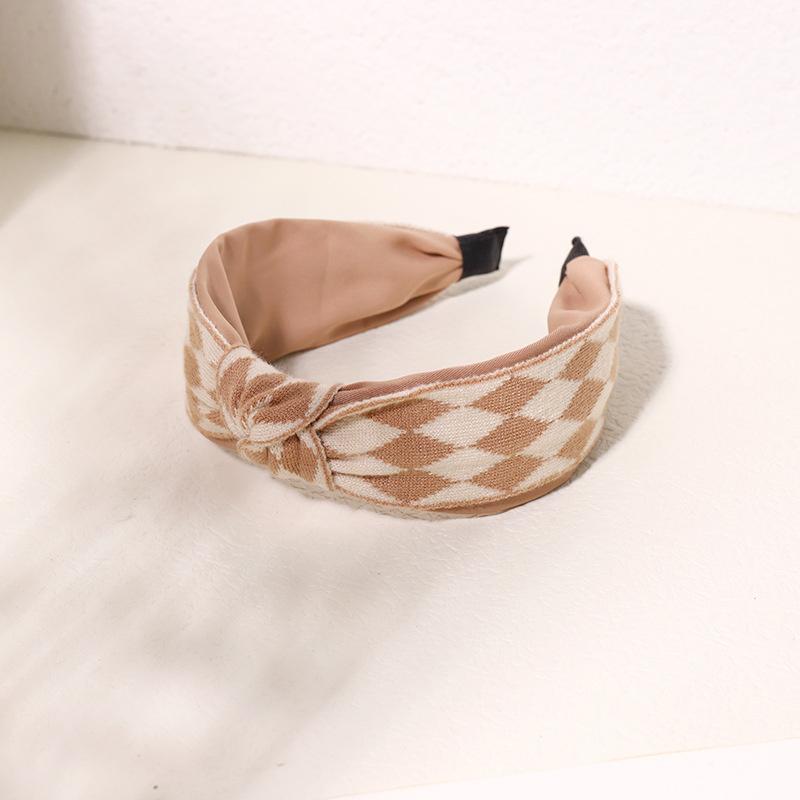 Vintage Print Wool Satin Patchwork Headband for Women Ladies Shopping Party Photograph Hair Hoop Accessories