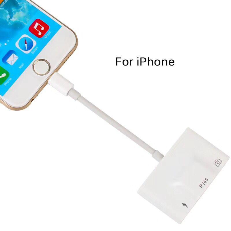 For iPhone/iPad Lightning To RJ45 Ethernet LAN 10/100Mbps Network Ethernet Adapter with Lightning 8Pin+USB Female Port
