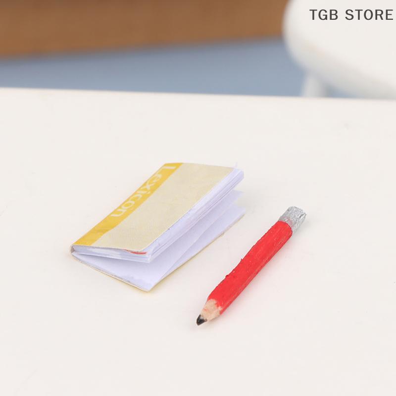 1Set 1:12 Dollhouse Pencil Eraser Notebook Set Student Stationery Model Kid Pretend Play Toy Doll House Accessories