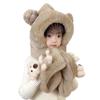 Winter Thick Hats Scarf Gloves Set With Long Scarf Warm Winter Plush Hooded Windproof Fluffy 3-in-1 Soft Hat Toddler