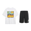 Fashionable Versatile Cartoon Print Short Sleeve T-Shirt Large Logo Quick-Dry Elastic Shorts Casual Sports Suit AHST543-1+YKSV197-2