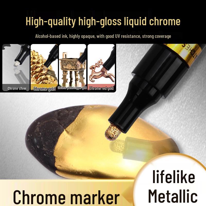 Wide Collection 843 Chrome Reflective Pen: Silver Plated Marker for DIY & Gundam Models.
