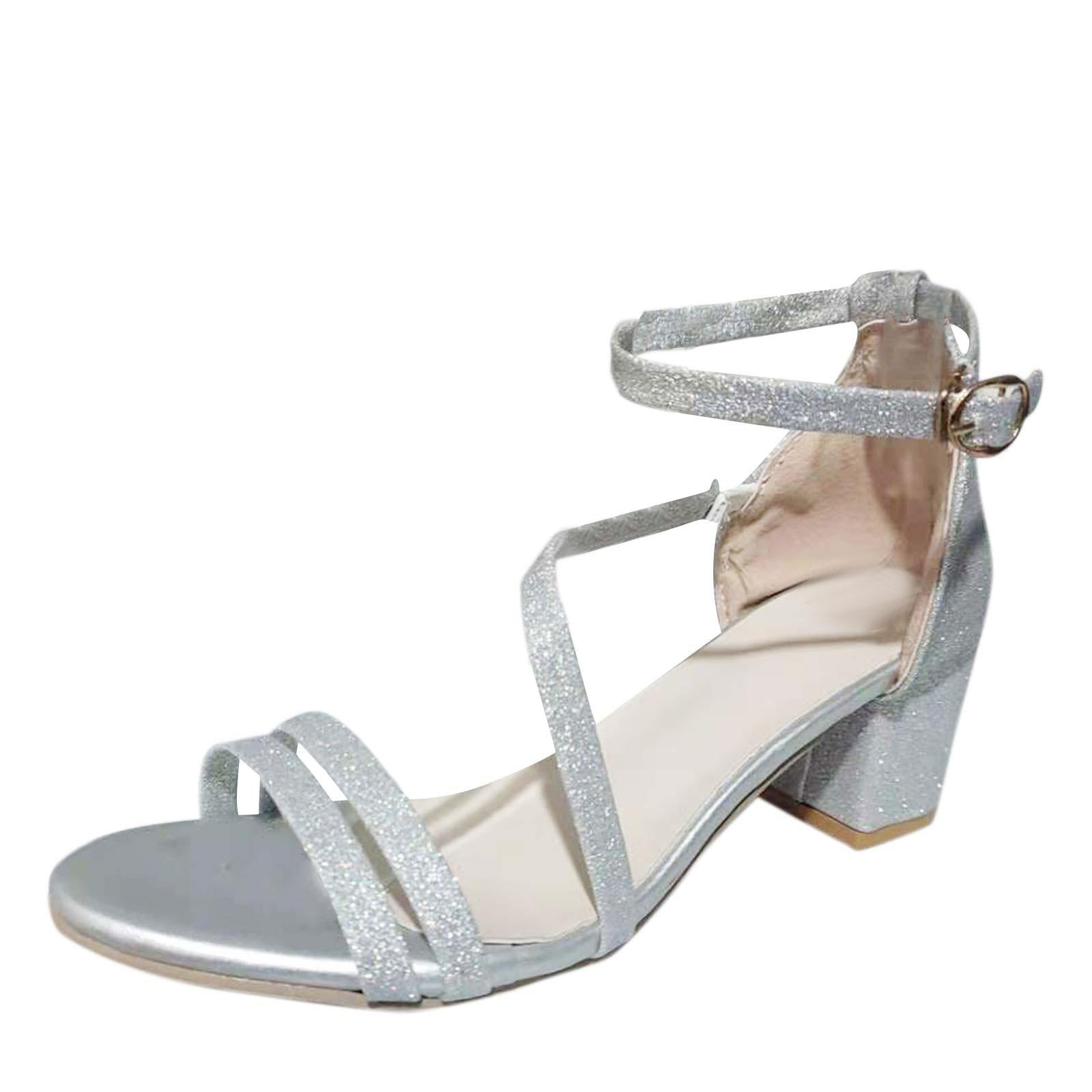 

Женские сандалии на каблуке с открытым носком и пряжкой в ​​стиле ретро, ​​элегантная женская летняя обувь серебряный